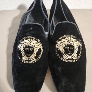 Versace Black Velvet Embroidered Medusa Loafers - Men
